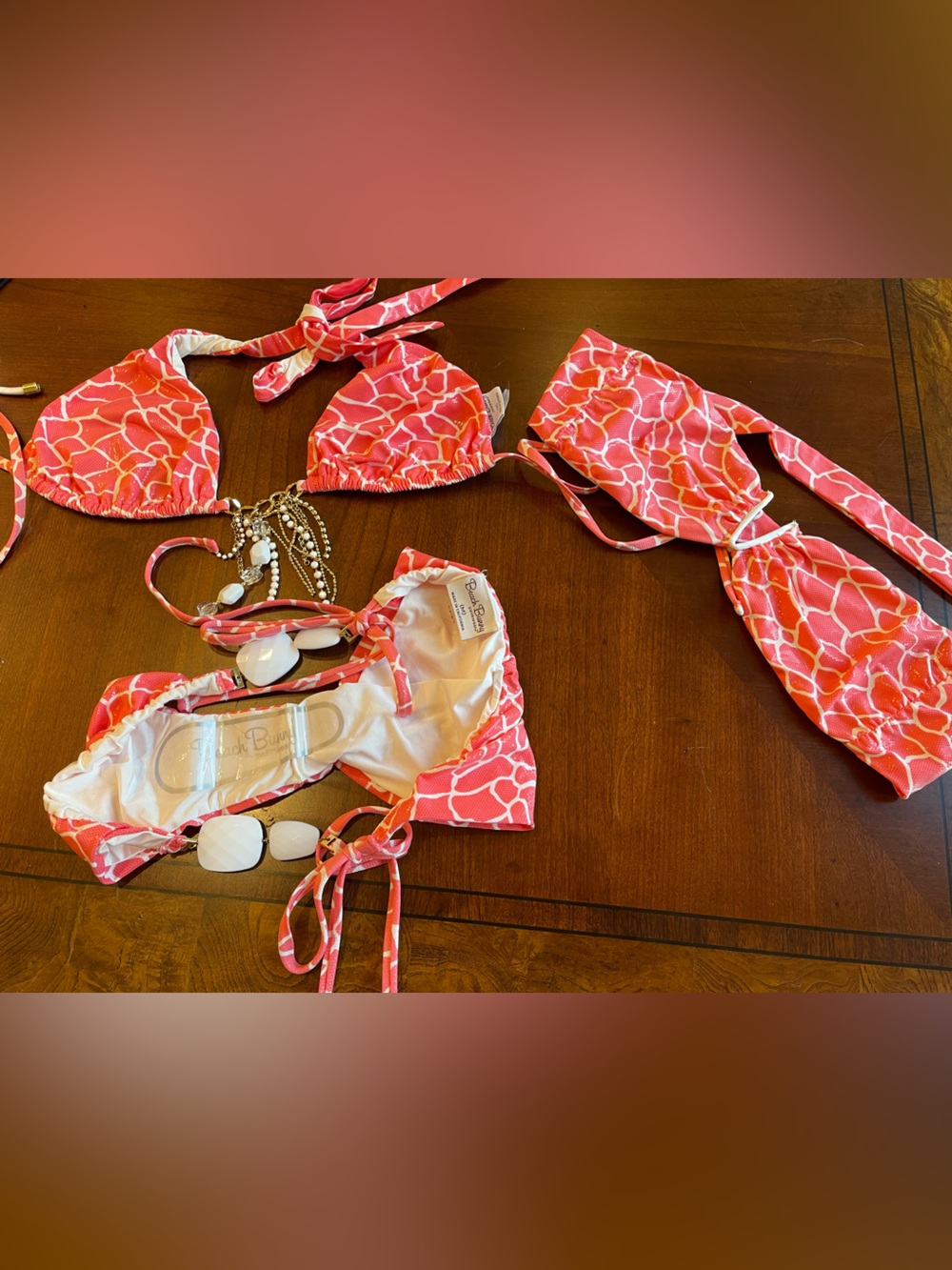 Beach bunny pink mermaid bikini bandeau XS, fringe top M and bottoms M - Picture 14 of 16